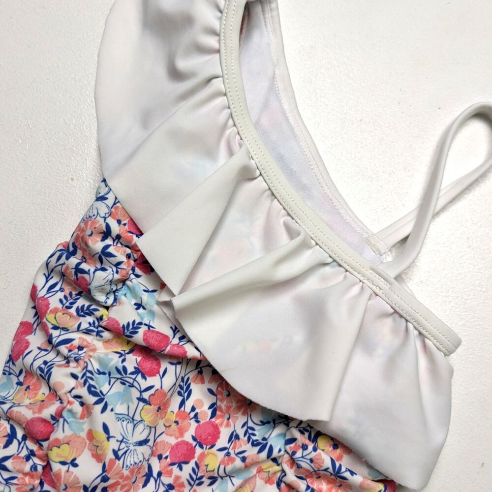 Janie and Jack Swimsuit Baby Girls Size 6-12m Pink Floral One Shoulder Ruffle - Picture 2 of 7